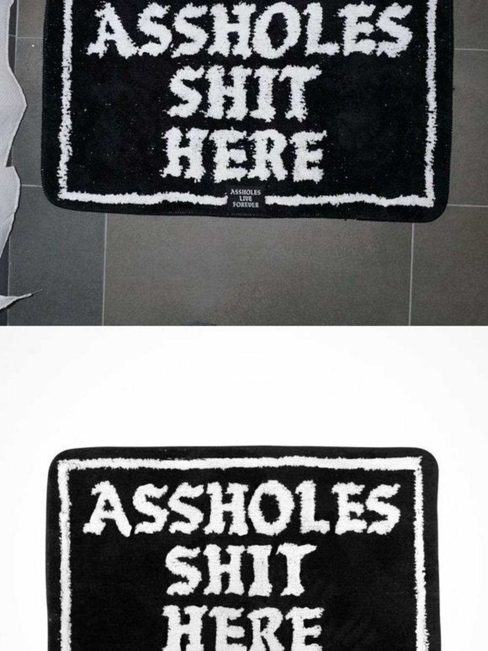 Black & White Graphic Bath Mat - Bold Text Design